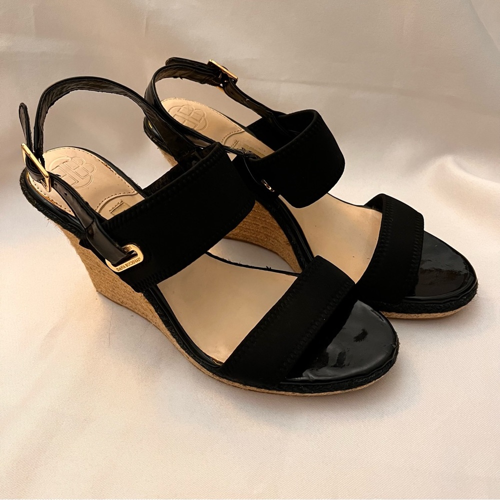 Dana Buchman Paxton Wedge Sandals Womens 10 Black Espadrilles Slingback Shoes